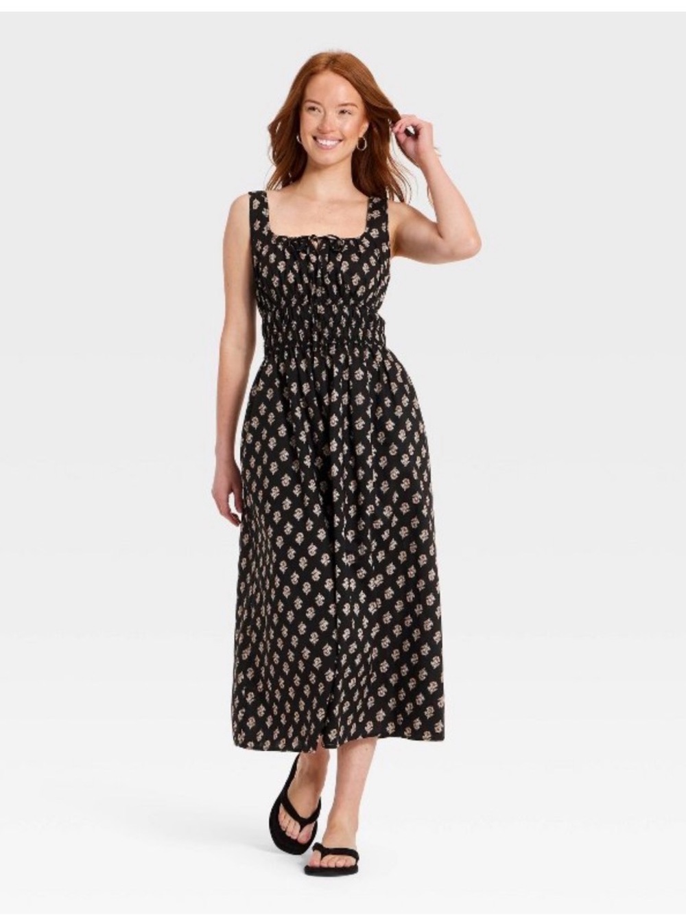 Universal Thread Black Floral Smocked Midi Dress